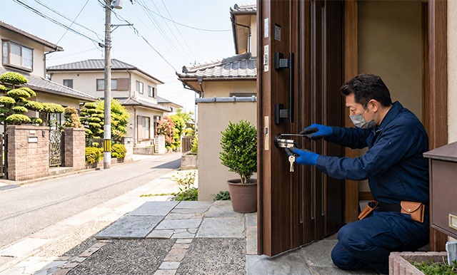 一軒家の鍵交換の様子