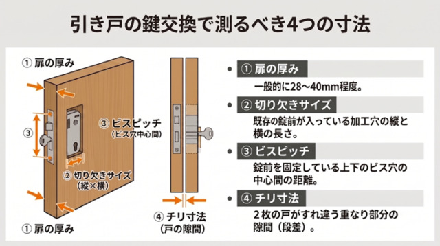 引き戸の鍵 サイズ測り方